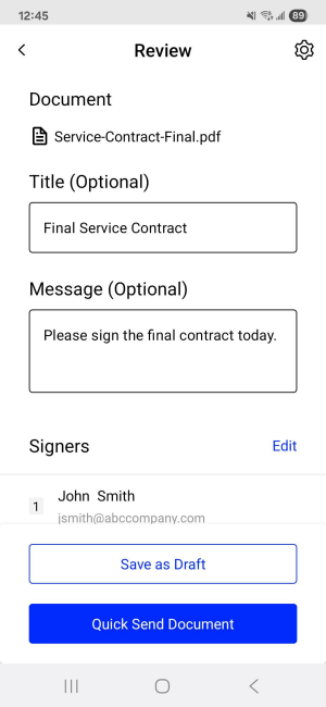 Adding a message to signature requests on Android using Xodo Sign