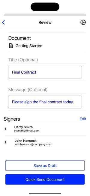 Collecting a signature on iPhone or iPad using Xodo Sign mobile features
