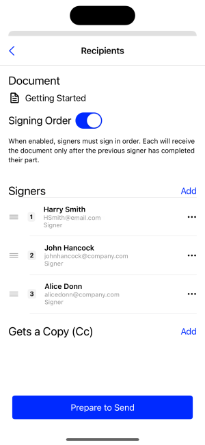 Preparing a document for e-signing on iOS using Xodo Sign