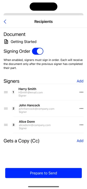 Preparing a document for e-signing on iOS using Xodo Sign