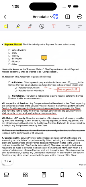 Using editing tools in the Xodo app for iOS before requesting signatures