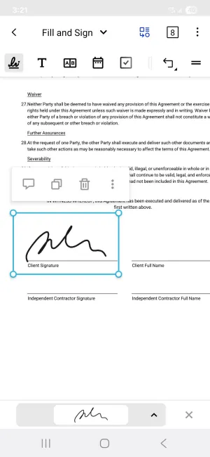 Adding an electronic signature to a Word document in Xodo Mobile
