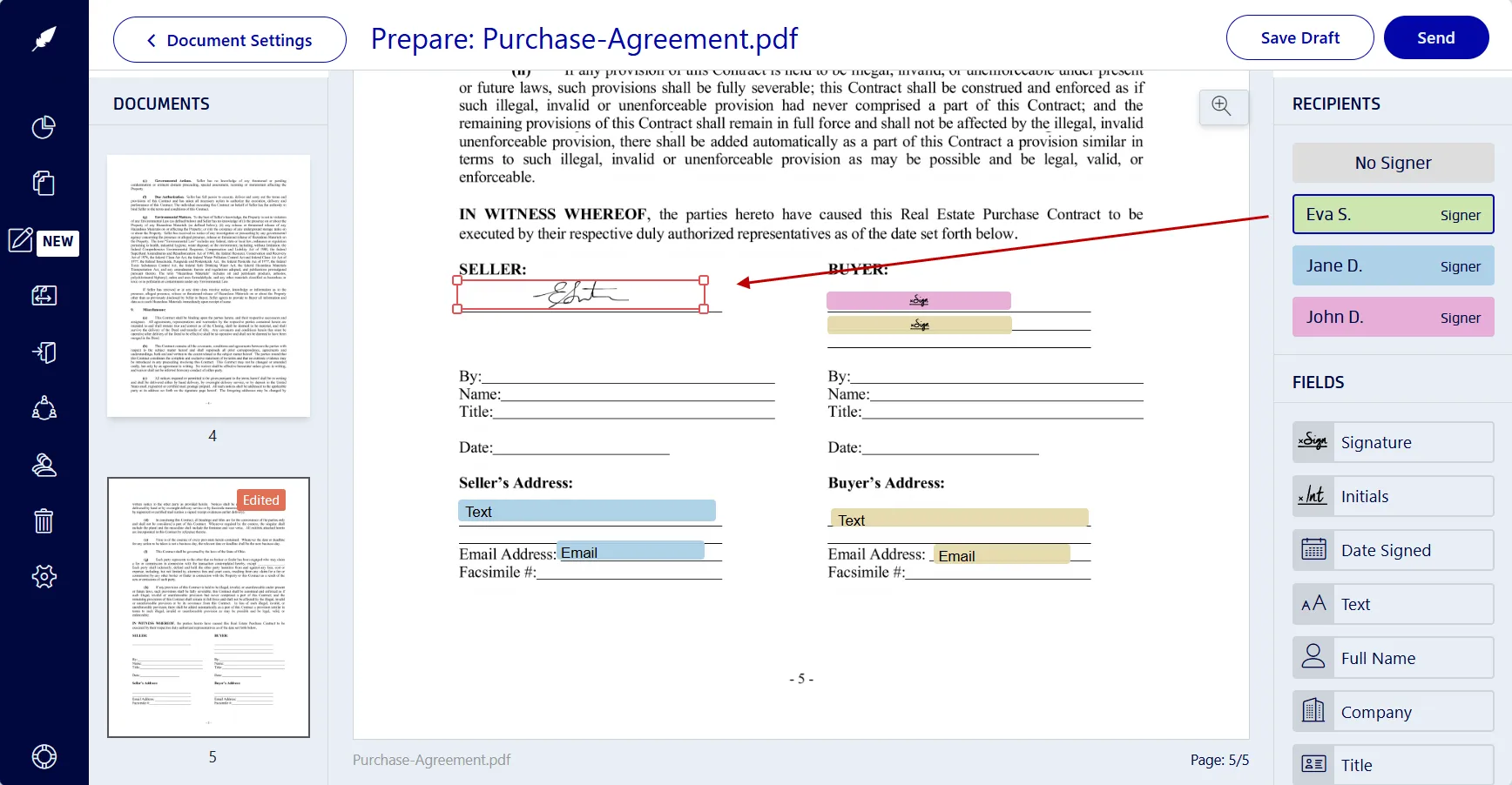 Signing a real estate purchase agreement online using Xodo Sign