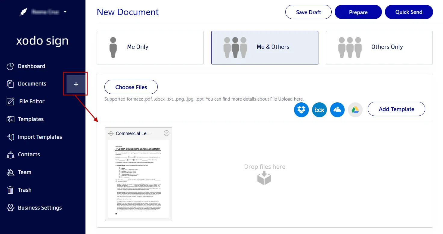 Steps for uploading a rental or lease agreement into Xodo Sign for e-signing