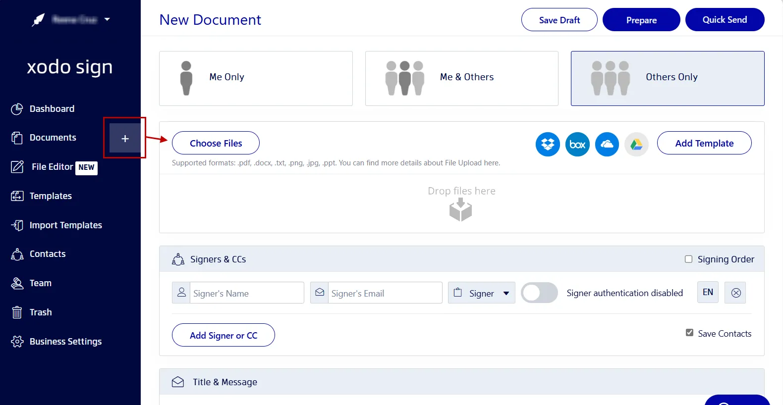 Steps to uploading a property disclosure form into Xodo Sign platform