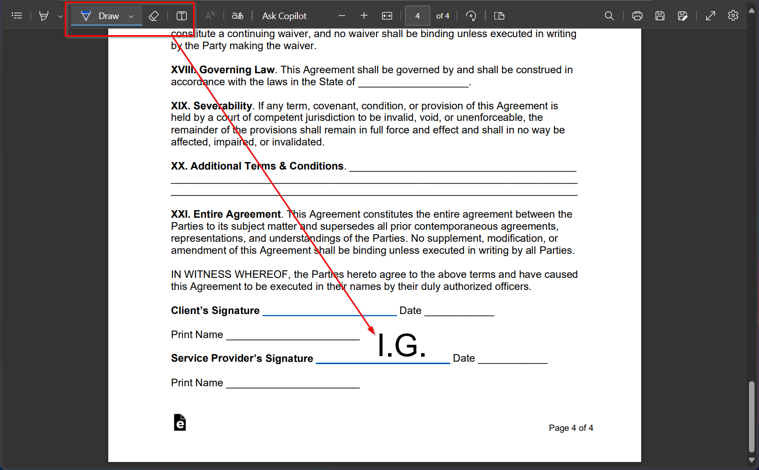 Steps to sign a PDF document using built-in tools in Microsoft Edge