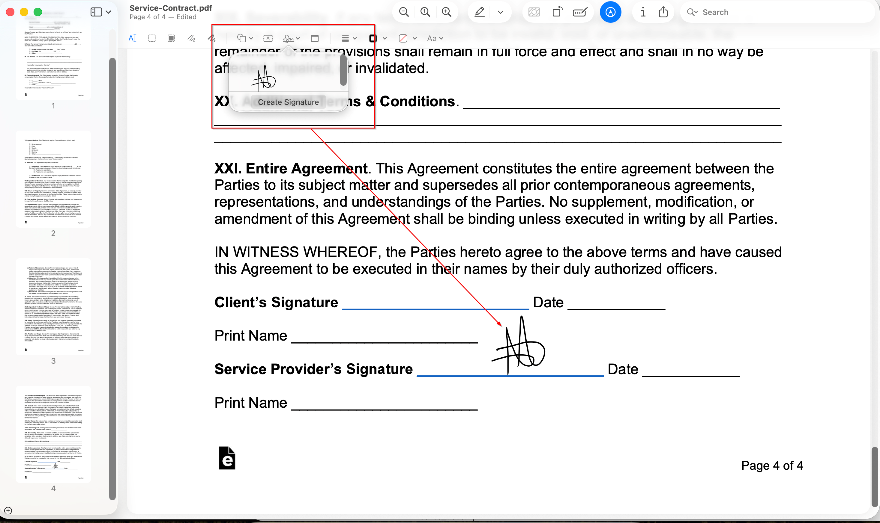 Adding an e-signature in Preview on Mac