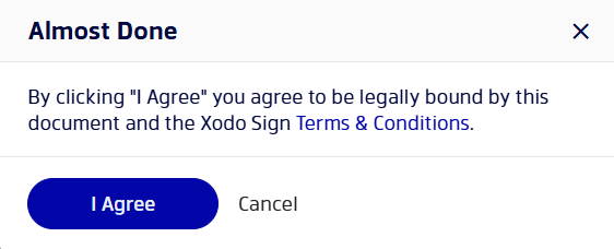 Acknowledging a signed document is legally binding in Xodo Sign