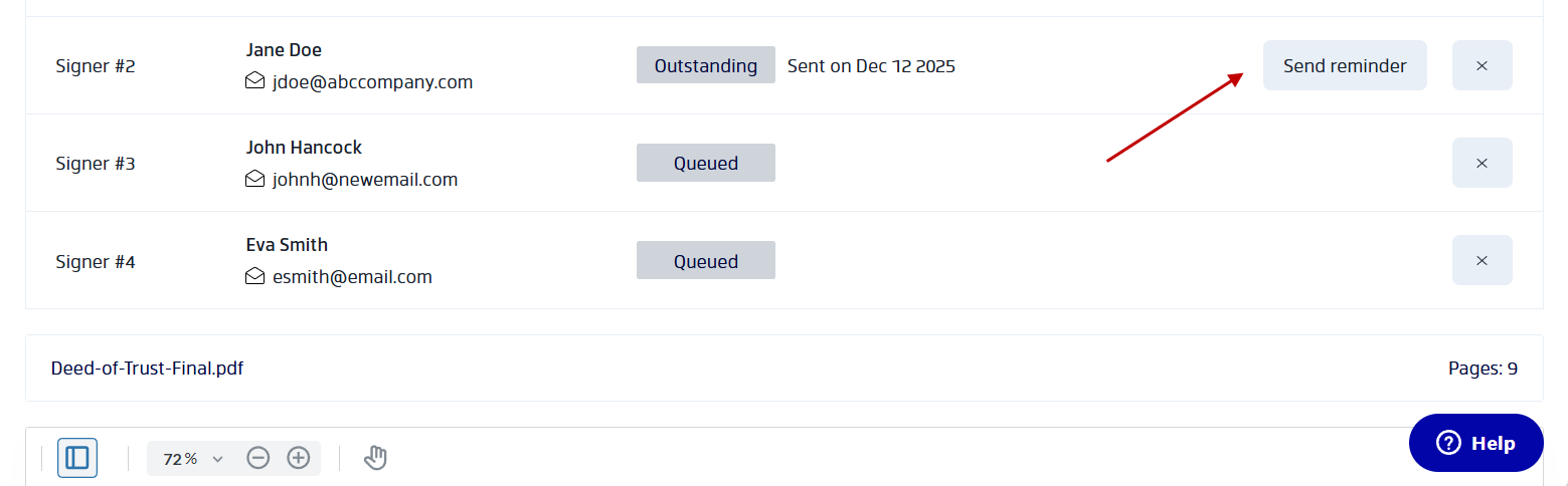 Tracking progress of deed of trust and promissory note in Xodo Sign