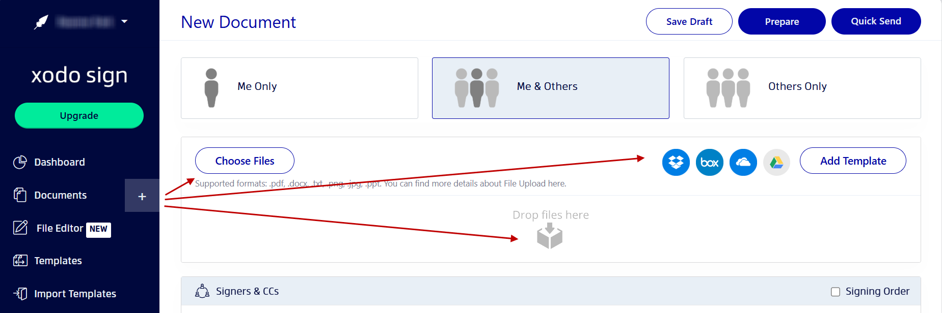 Uploading a PDF for signing and dating to Xodo Sign