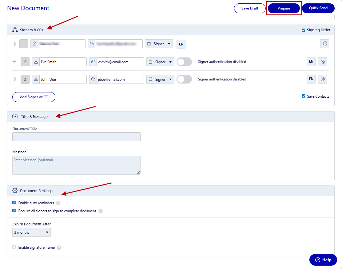Add signers, roles, and settings to your PDF using Xodo Sign