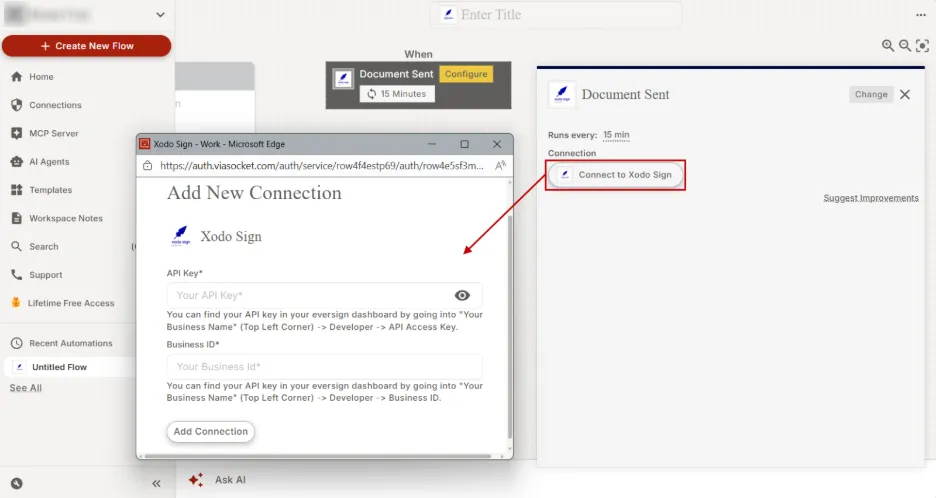 Connecting Xodo Sign with viaSocket