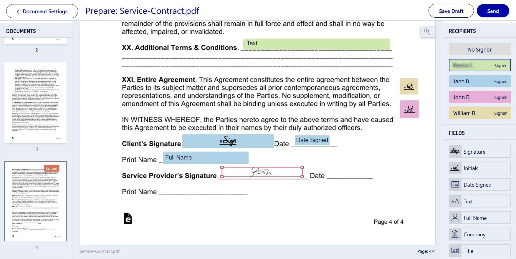 Sending a document for signatures using Xodo Sign platform