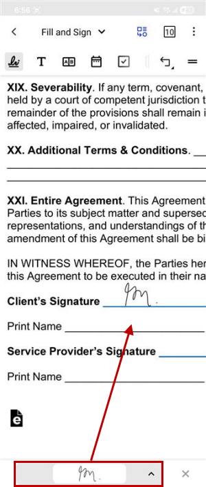 Adding a signature to PDF on mobile with the Xodo app