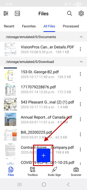 Uploading a PDF document to Xodo Mobile app