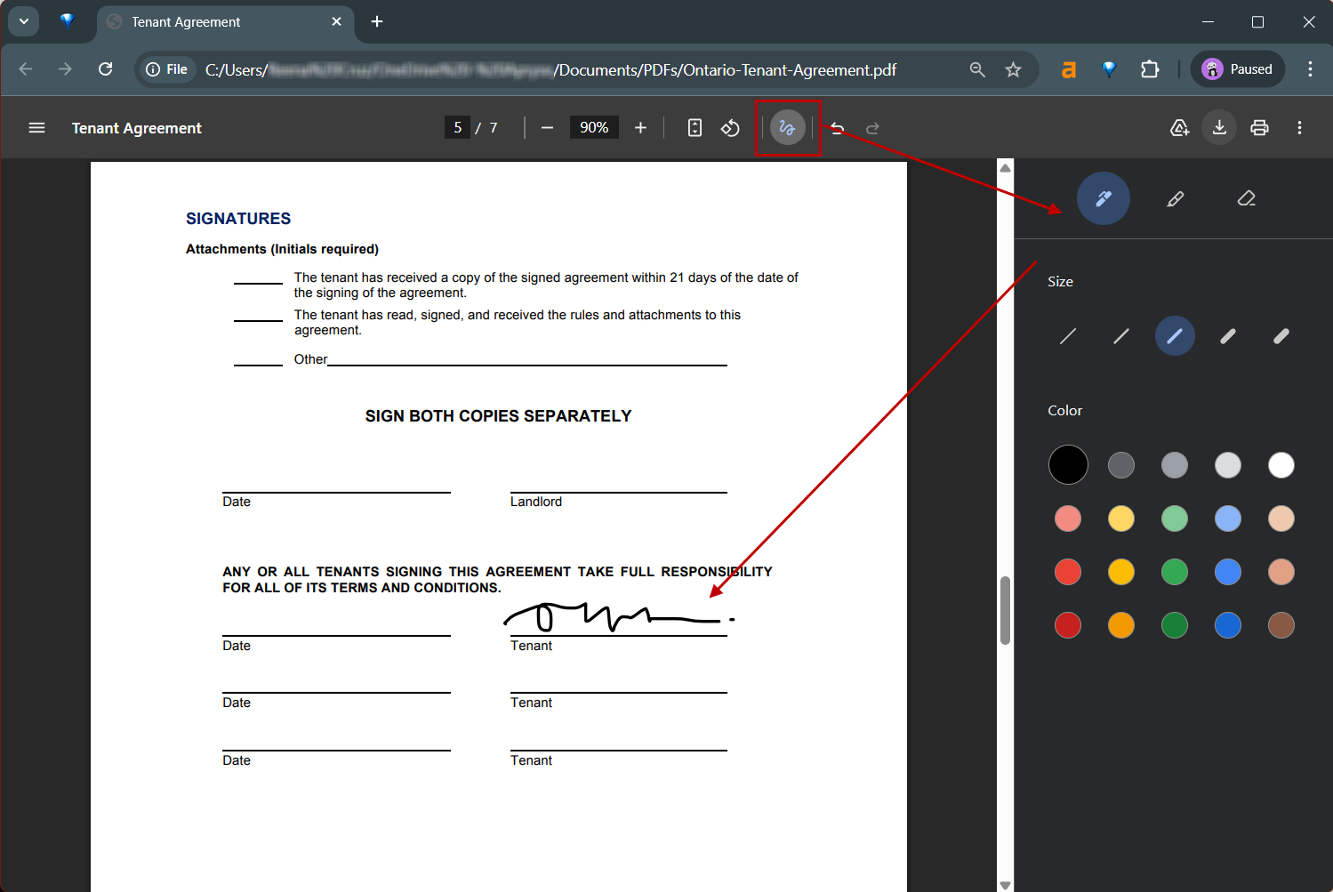 Signing a document in a browser using Chrome's PDF viewer