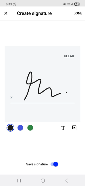 Creating a signature for signing a document in the Xodo Mobile app