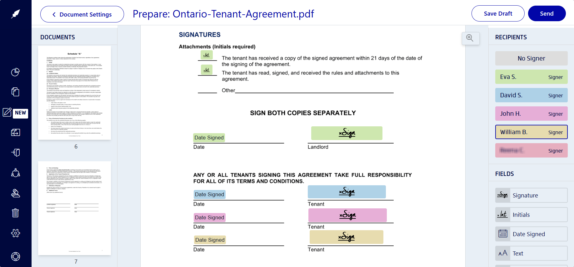 Adding form fields to a document for signing in Xodo Sign