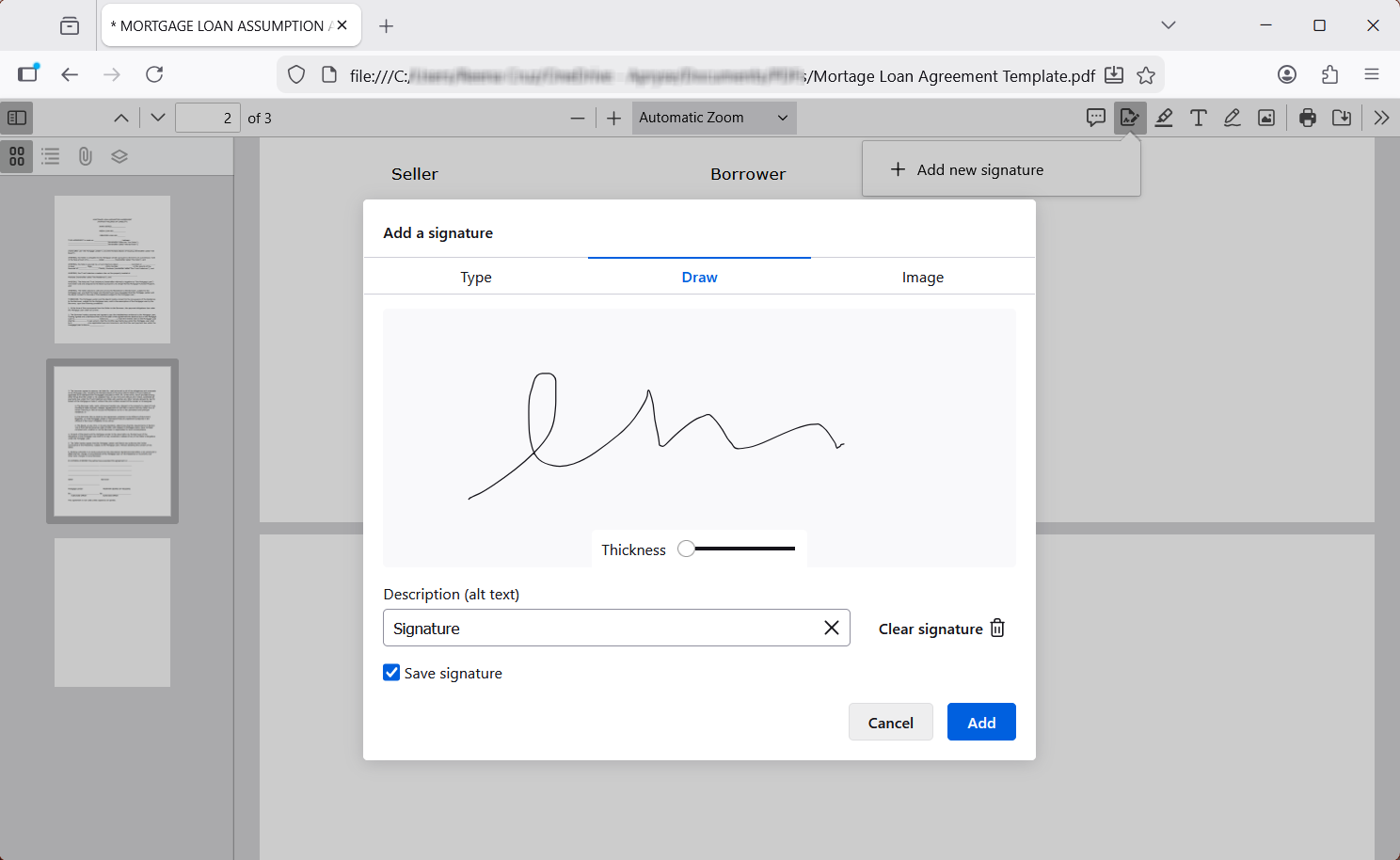Using Firefox to add an electronic signature to a document