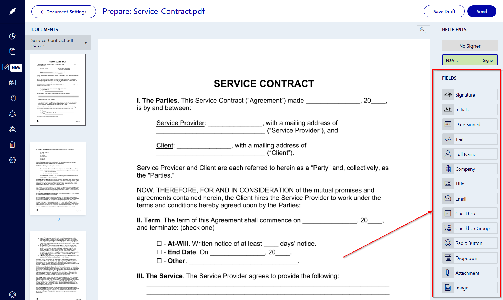 Adding signature fields in Xodo Sign