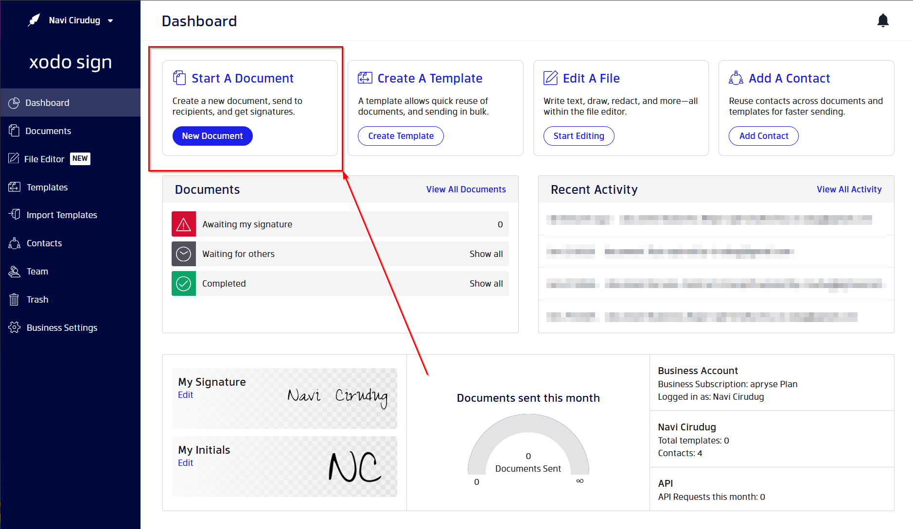 Steps to upload a document to Xodo Sign platform
