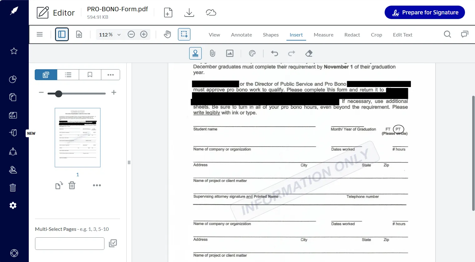Using the editing tools in Xodo Sign to update scanned documents