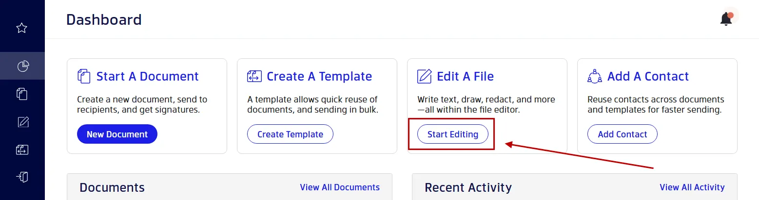 Uploading a scanned document into Xodo Sign's PDF editor