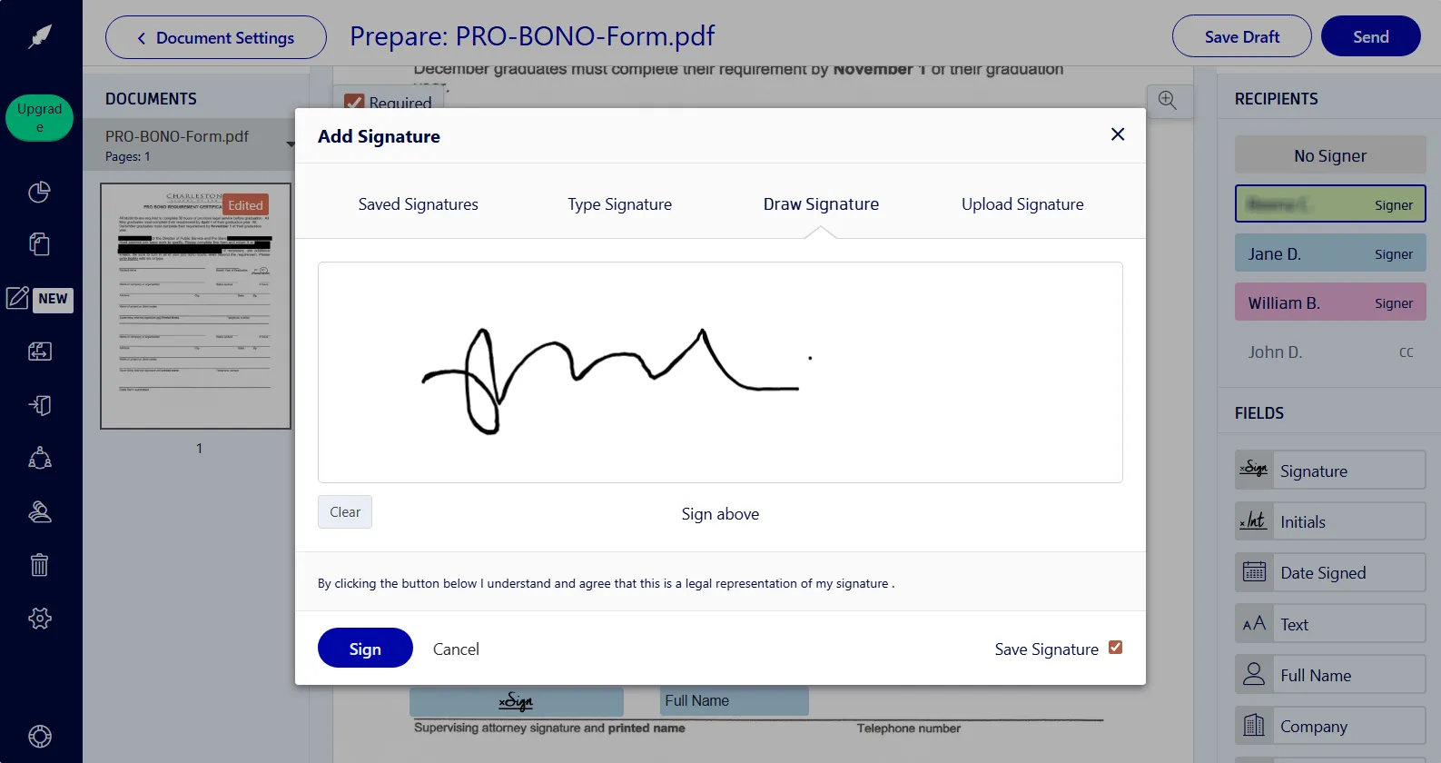 Signing a document and sending it for signatures using Xodo Sign