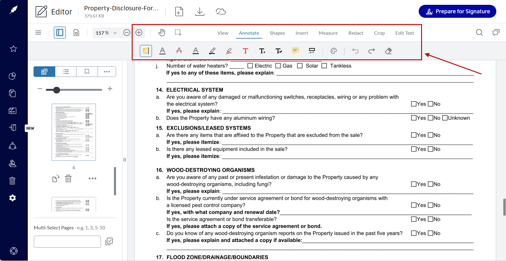 PDF Editor tool in Xodo Sign