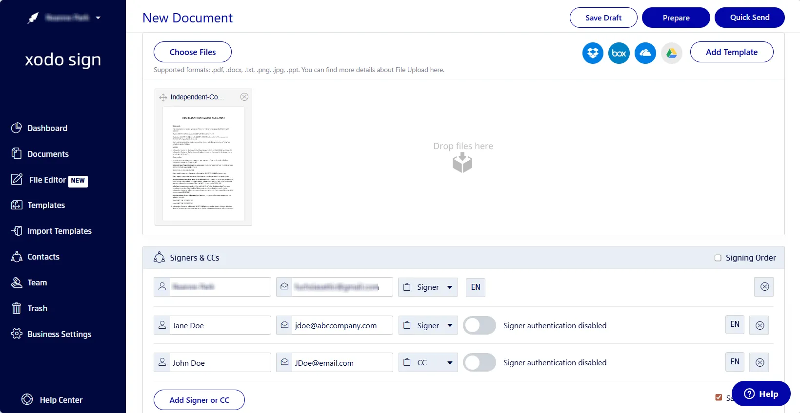 Adding signers and preparing a Word document for signing electronically