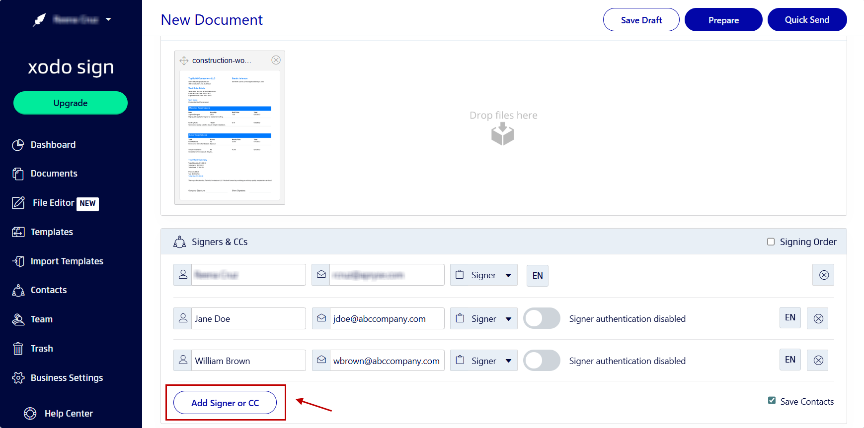 Add and request signatures from multiple signers