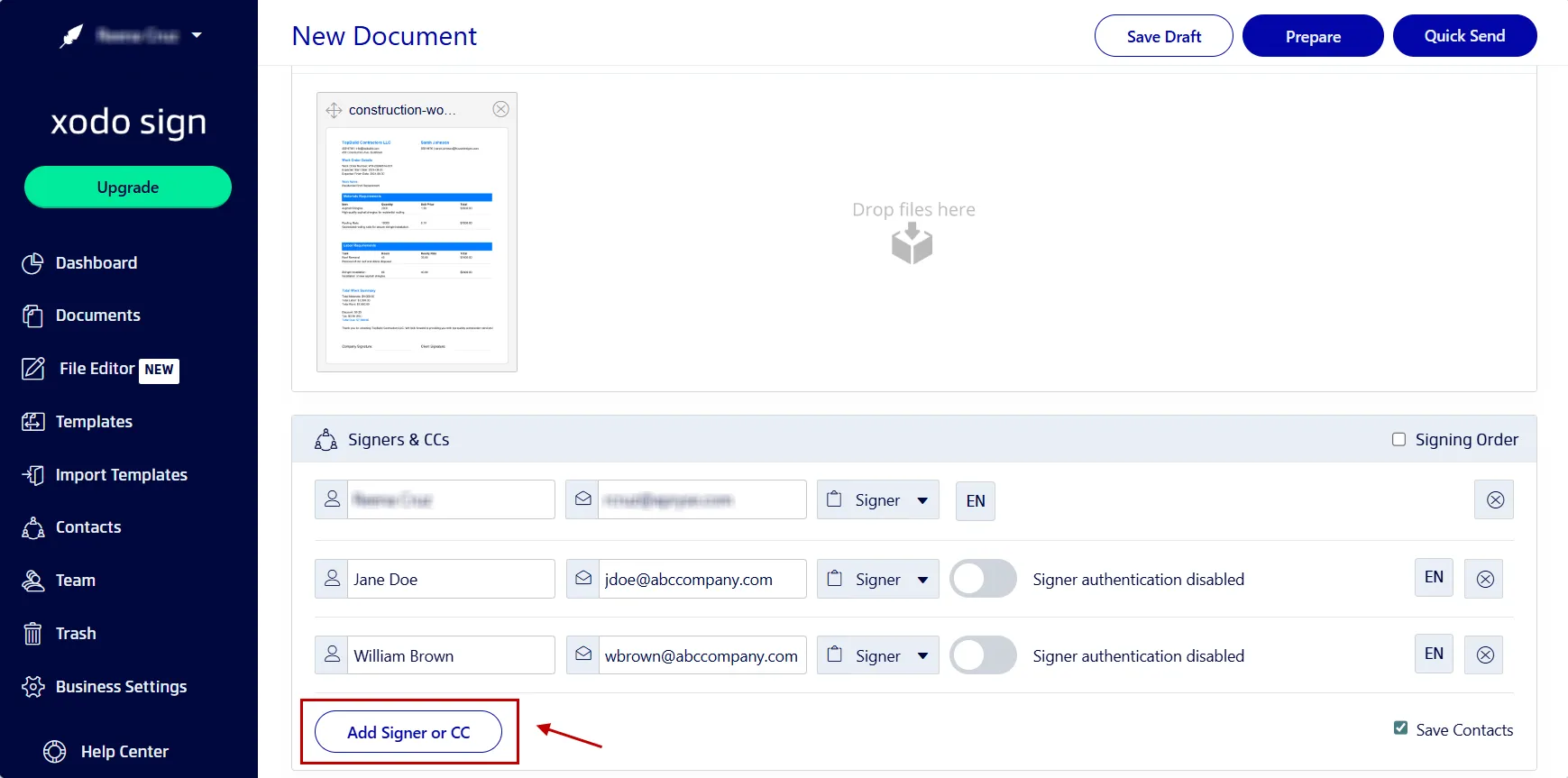 Add and request signatures from multiple signers