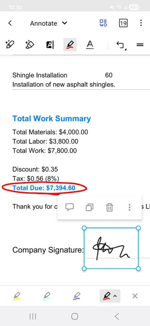 Signing construction change orders using Xodo Mobile app