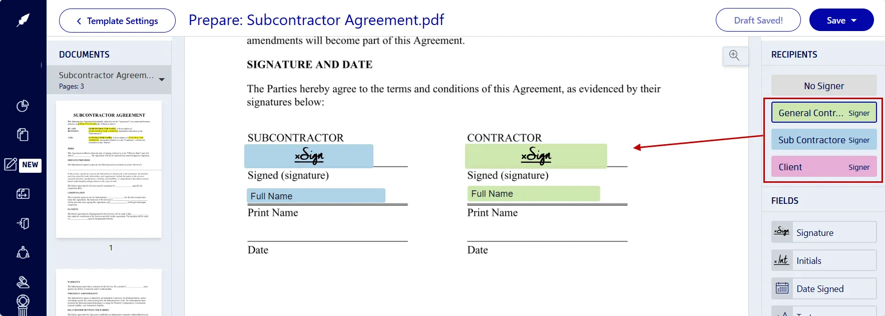 Steps to creating a subcontractor agreement template in Xodo Sign
