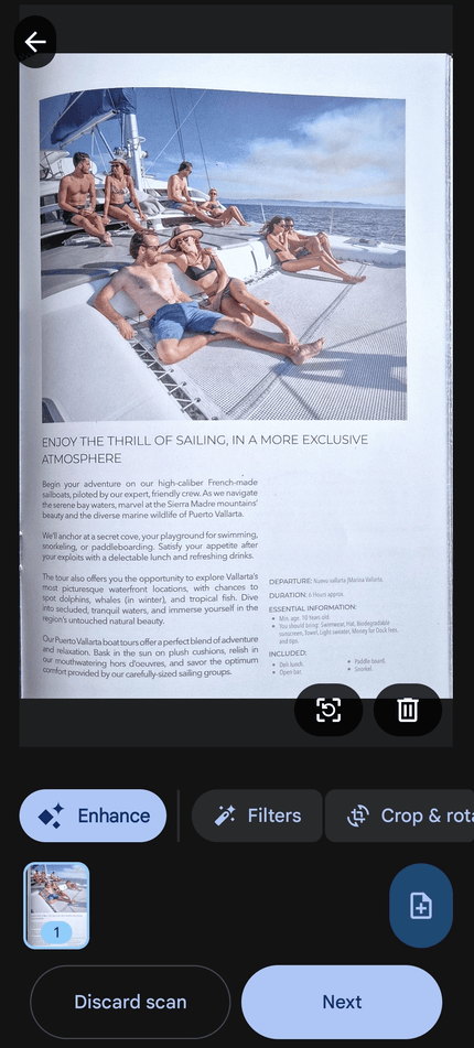 Tools to review and edit a scanned page inside Xodo app