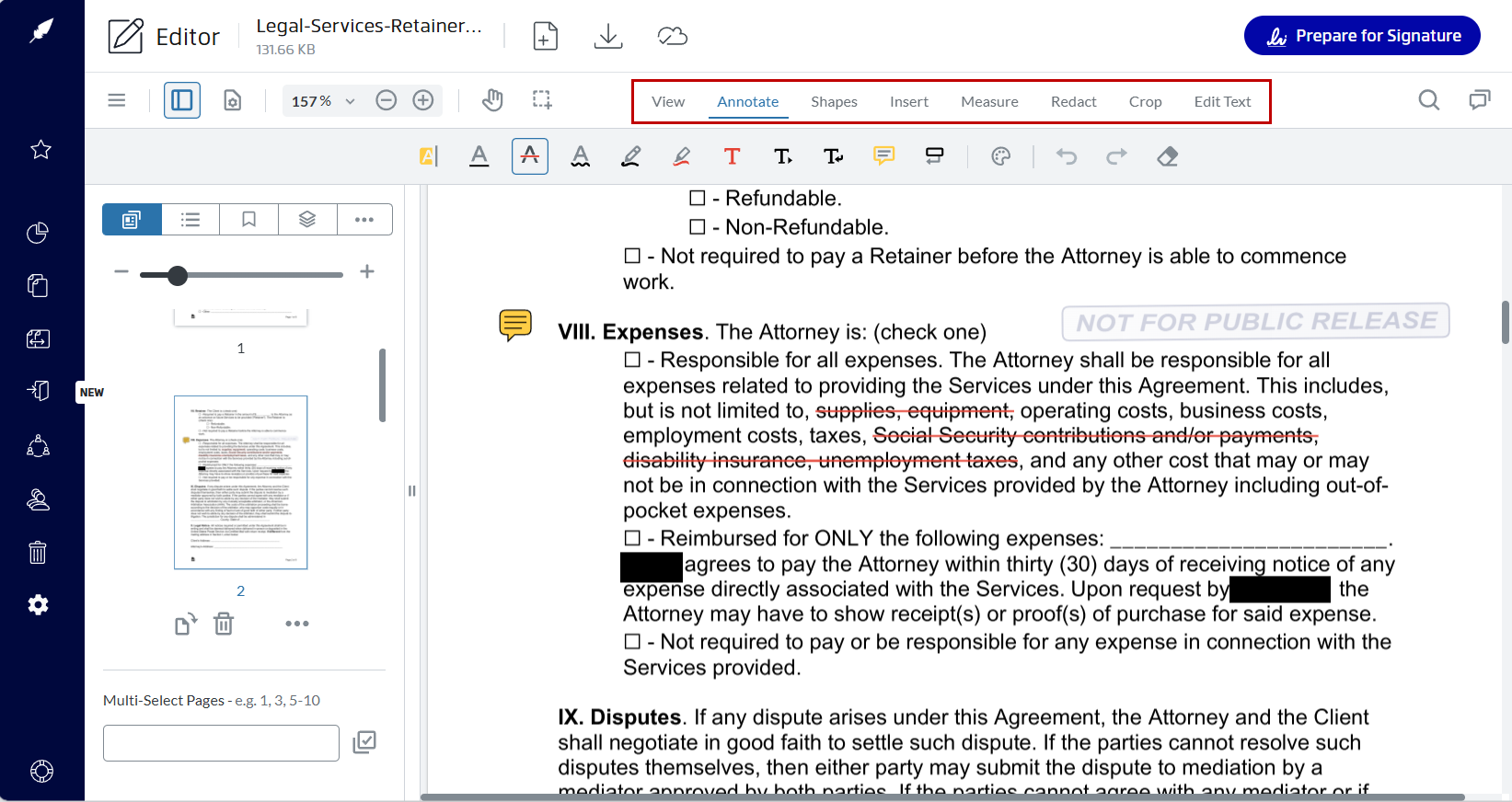 PDF editing tools in Xodo Sign