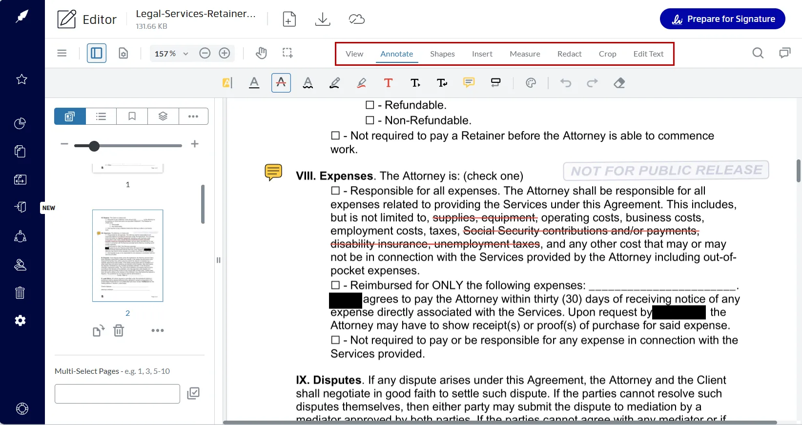 PDF editing tools in Xodo Sign