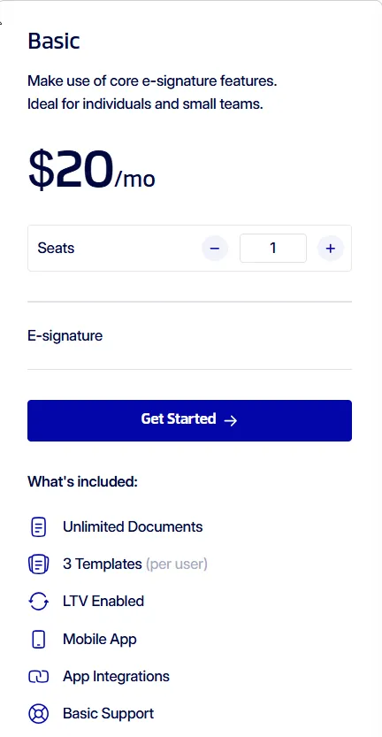Xodo Sign basic plan details