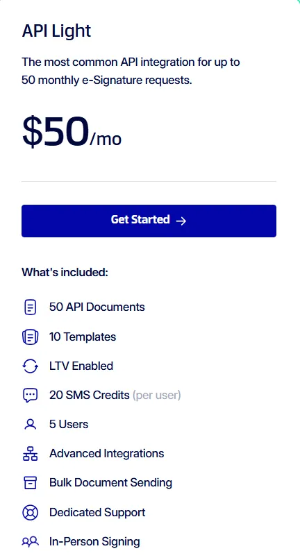 Xodo Sign API Light plan details