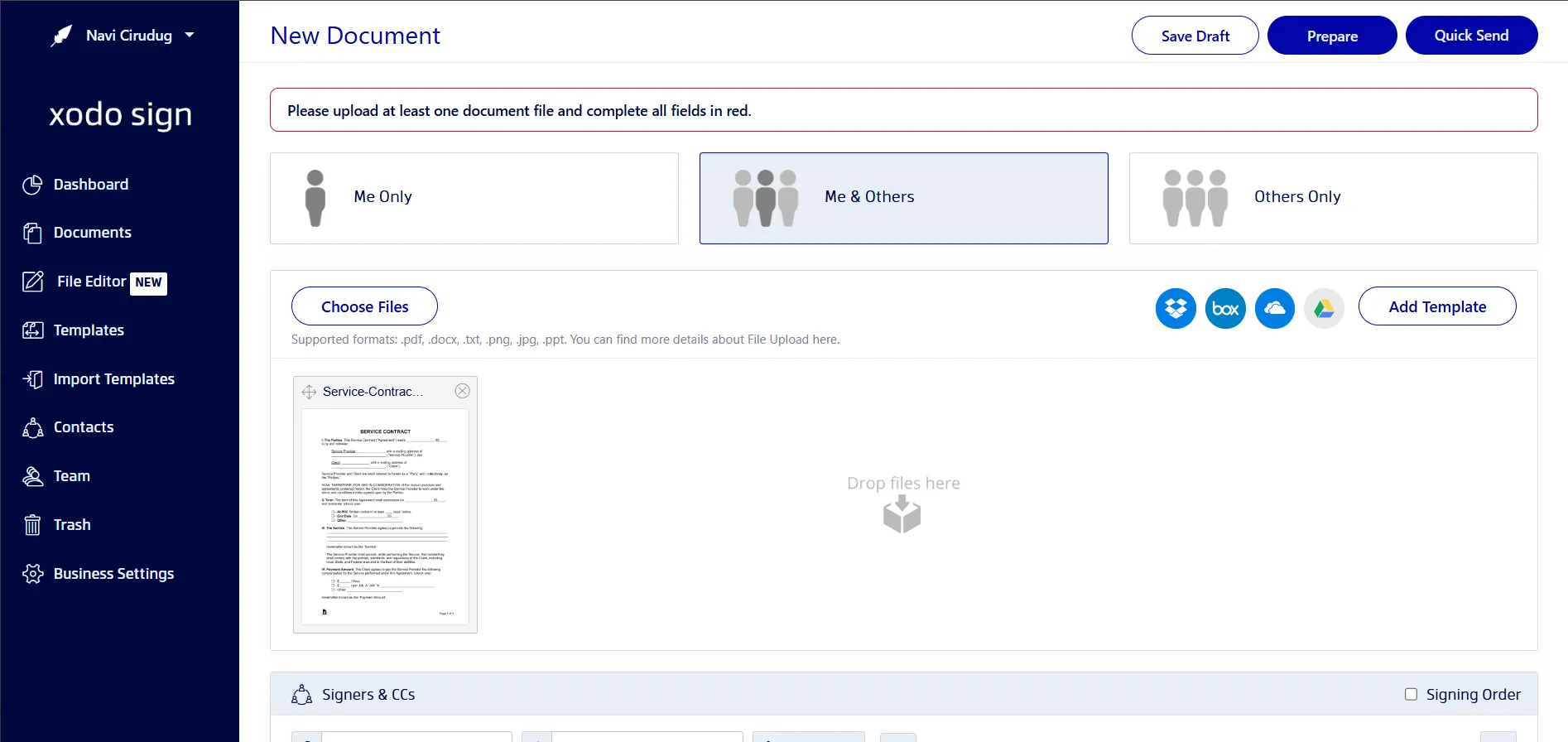 Defining multiple signers inside Xodo Sign