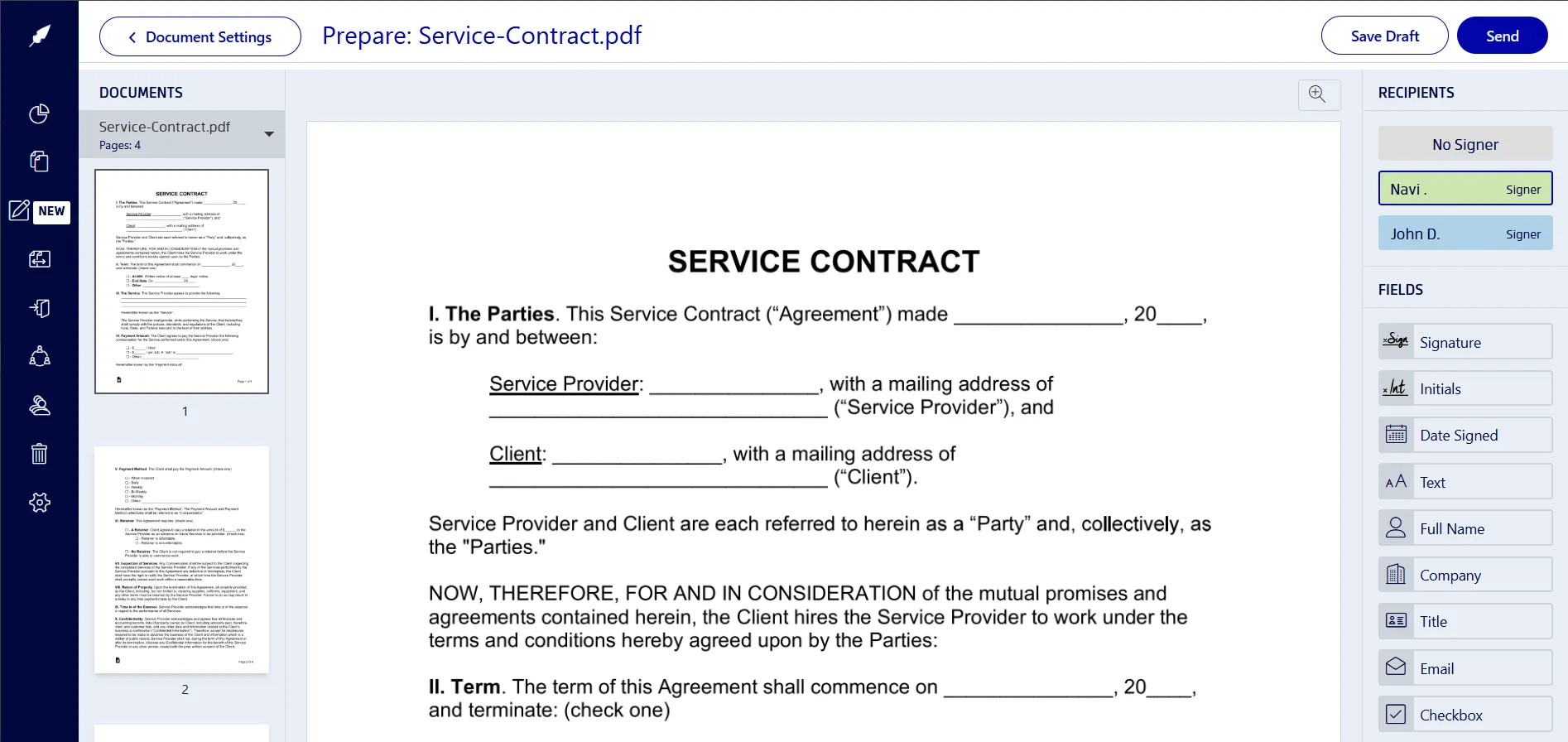 Adding signature fields to a Google Doc in Xodo Sign