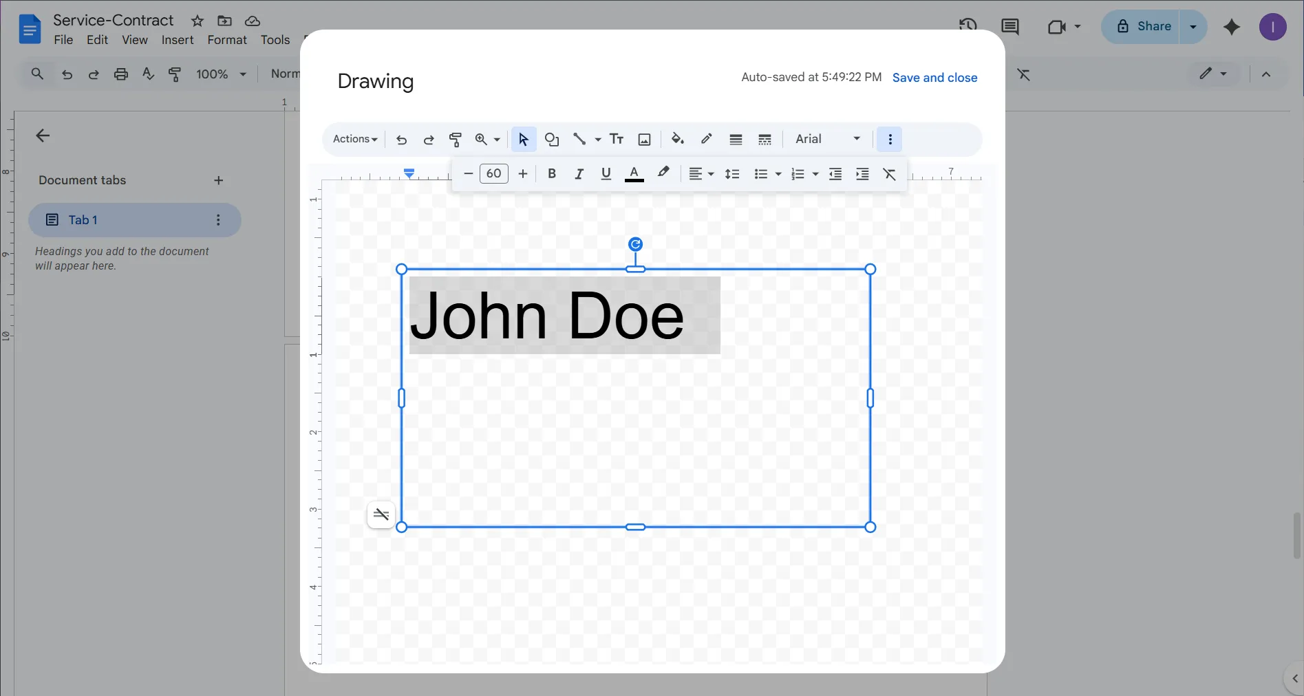 Steps to insert signature to Google Docs document