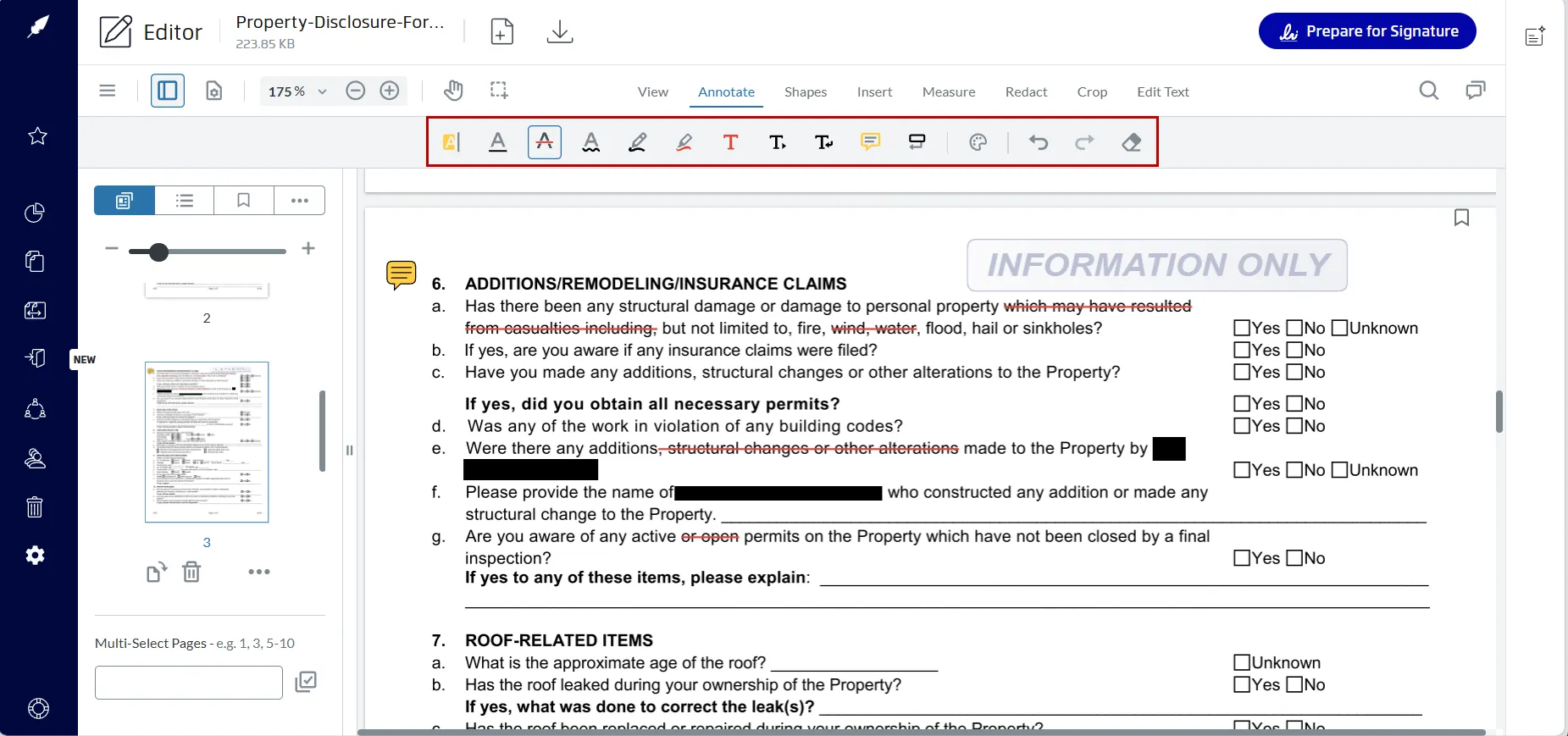 Editing a PDF and adding fields before sending for signature in Xodo Sign
