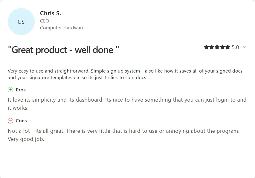 Xodo Sign user review on Capterra