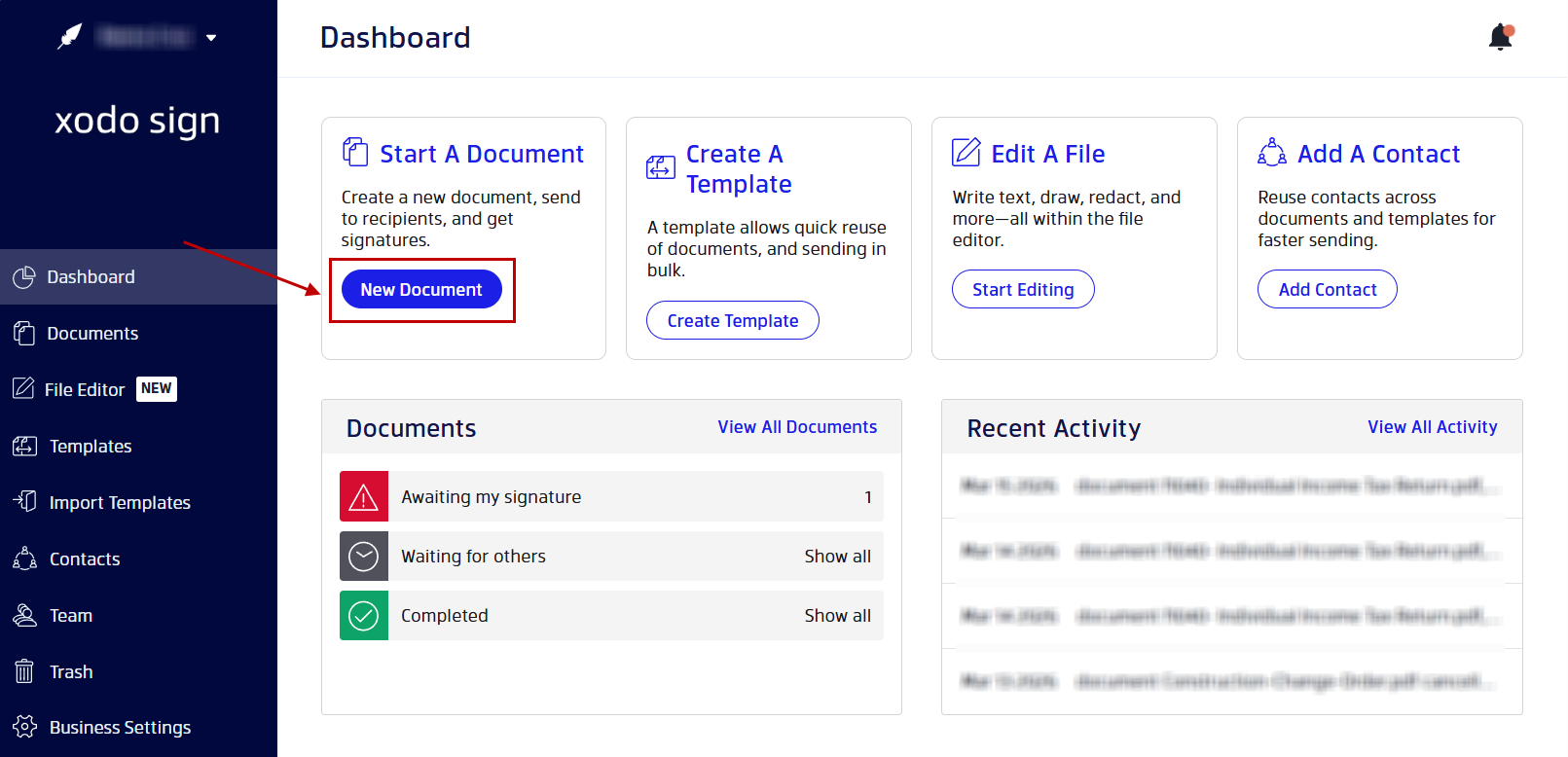 Uploading a PDF file to Xodo Sign