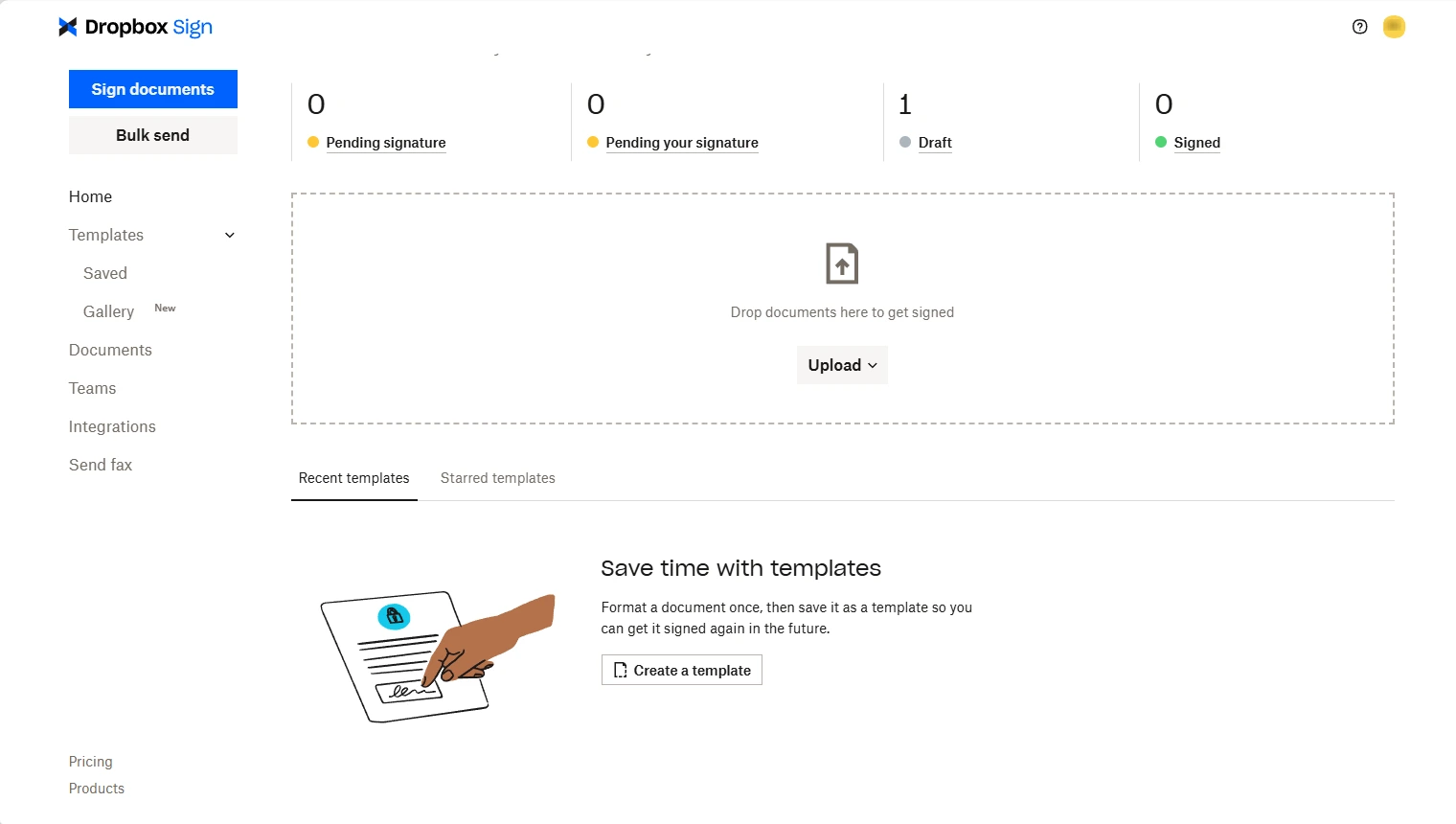 Dropbox Sign e‑signature dashboard