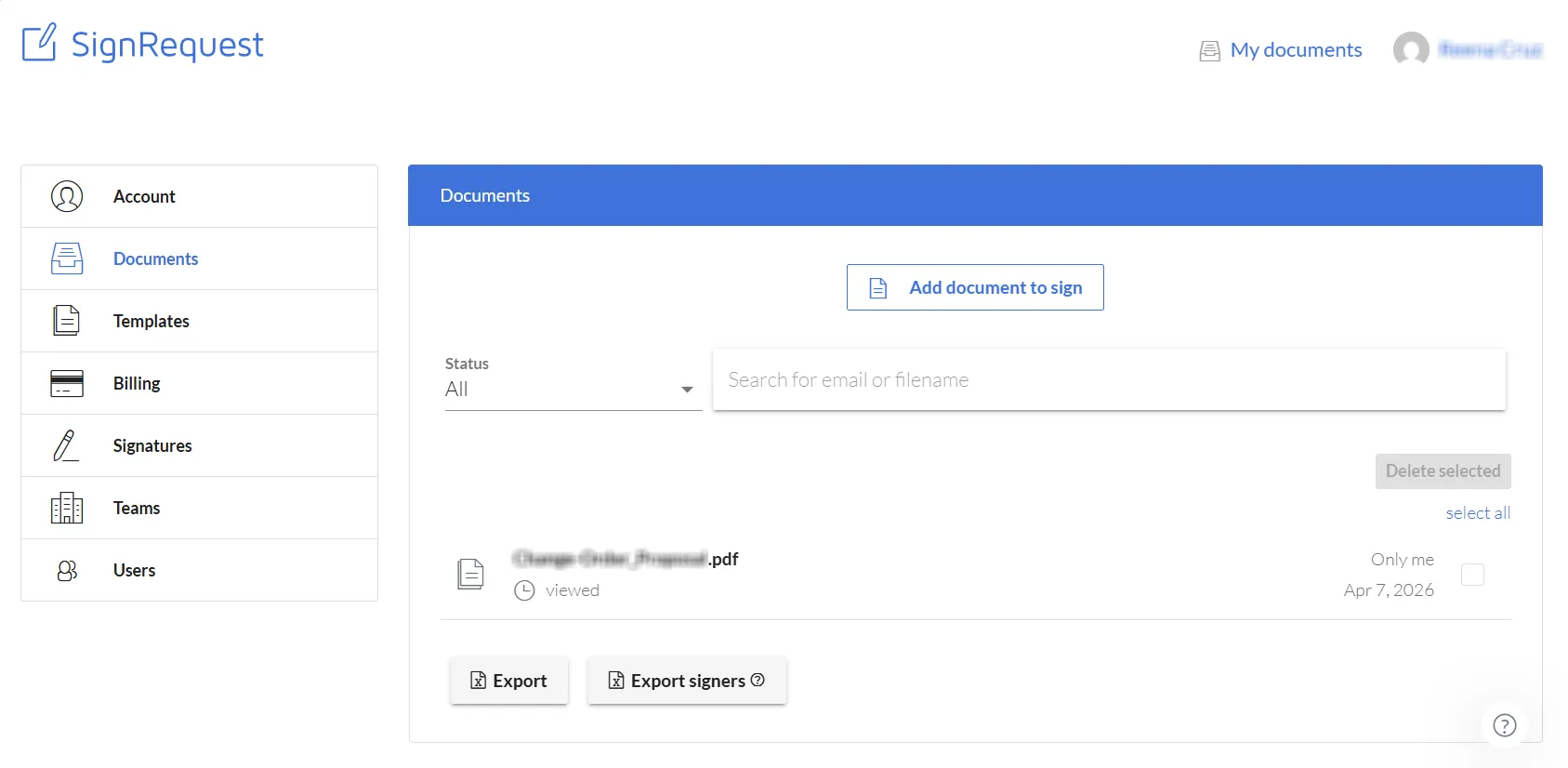 SignRequest e‑signature dashboard