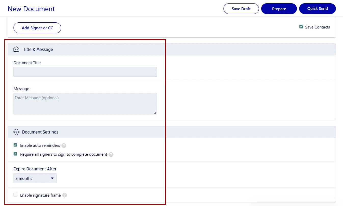 Applying advanced settings for electronically signing an employee contract inside Xodo Sign