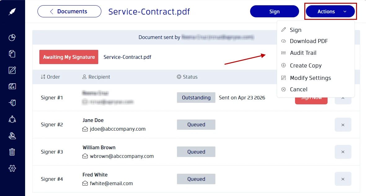 Monitoring the progress of documents being signed via Xodo Sign's dashboard
