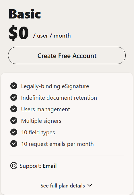 DocuSeal Basic Free Cloud plan